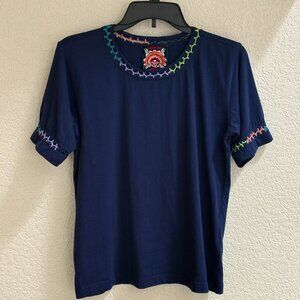 Johnny Was Crochet Crew Neck Tee in Navy, Size S